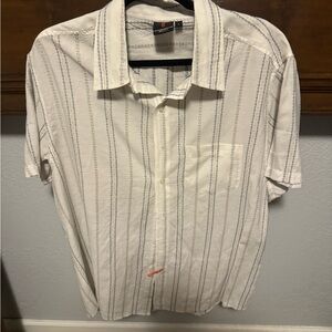 White and Blue Casual Button Down Shirt with Stripes